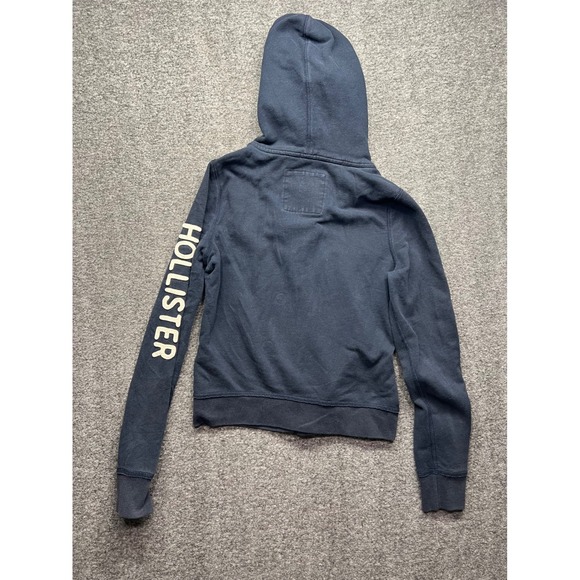 Hollister Hoodie Women Medium Navy Blue Button Front Logo Sleeve Sweatshirt - Picture 10 of 16